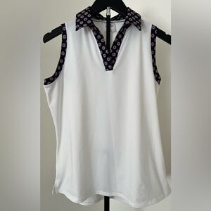 🏌️‍♀️Country Club Classic | BelynKey White Sleeveless Golf Top with Floral Trim